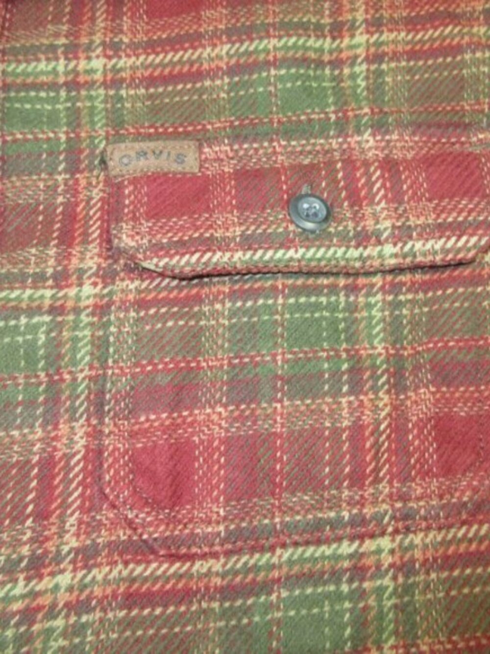 Orvis mens red green beige plaid heavyweight hunting work flannel L - Picture 4 of 12